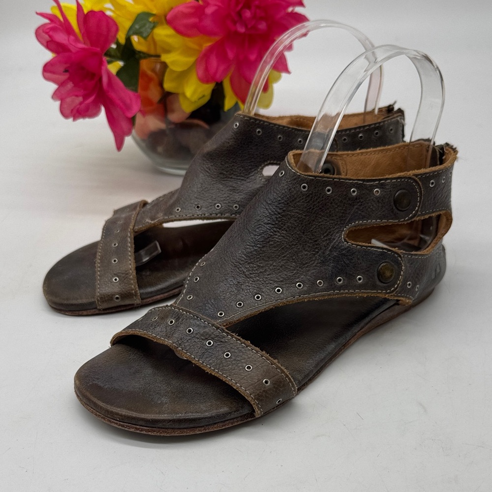 Bed Stu Dark Brown Leather Studded Cutout Sandals